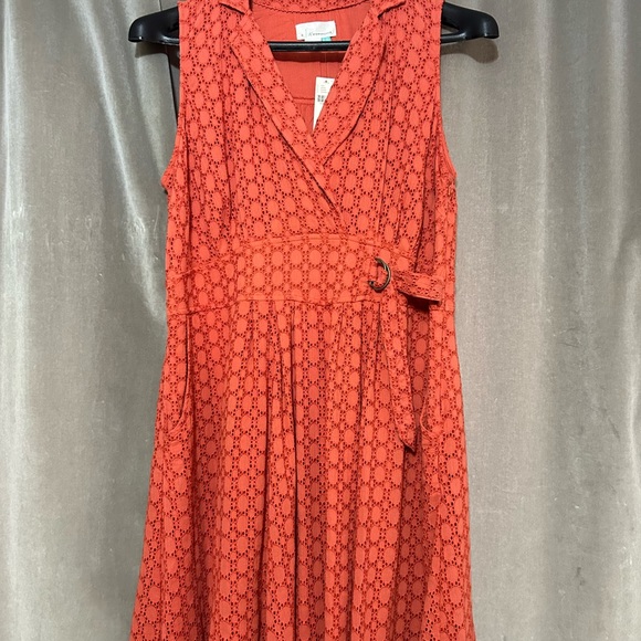 Anthropologie Coral A-line MIDI eyelet dress with pockets - 16W -Cotton- NWT - Picture 3 of 3